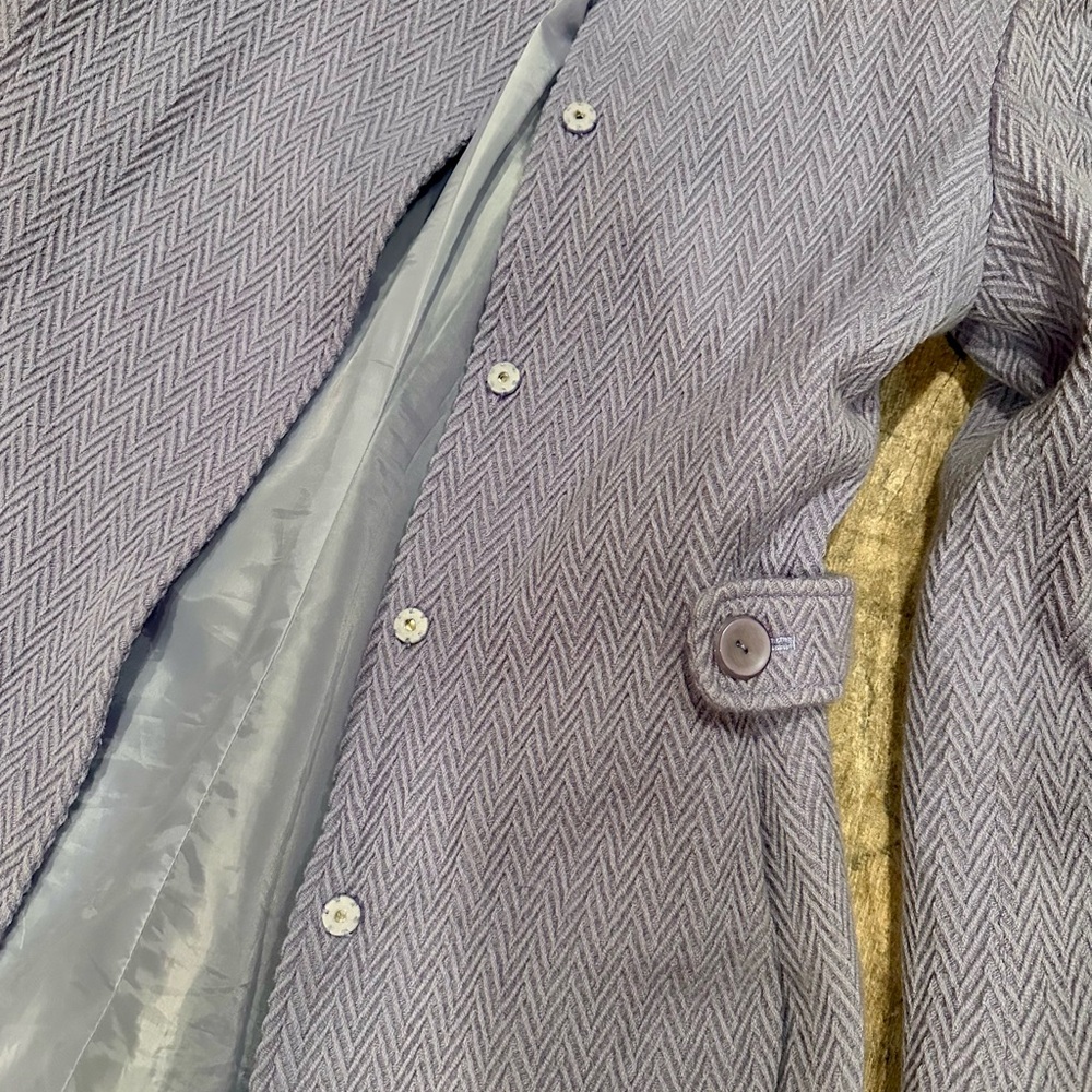 Chic Periwinkle Purple Herringbone Pea Coat Lined Button Down Fitted Flare - Picture 4 of 7